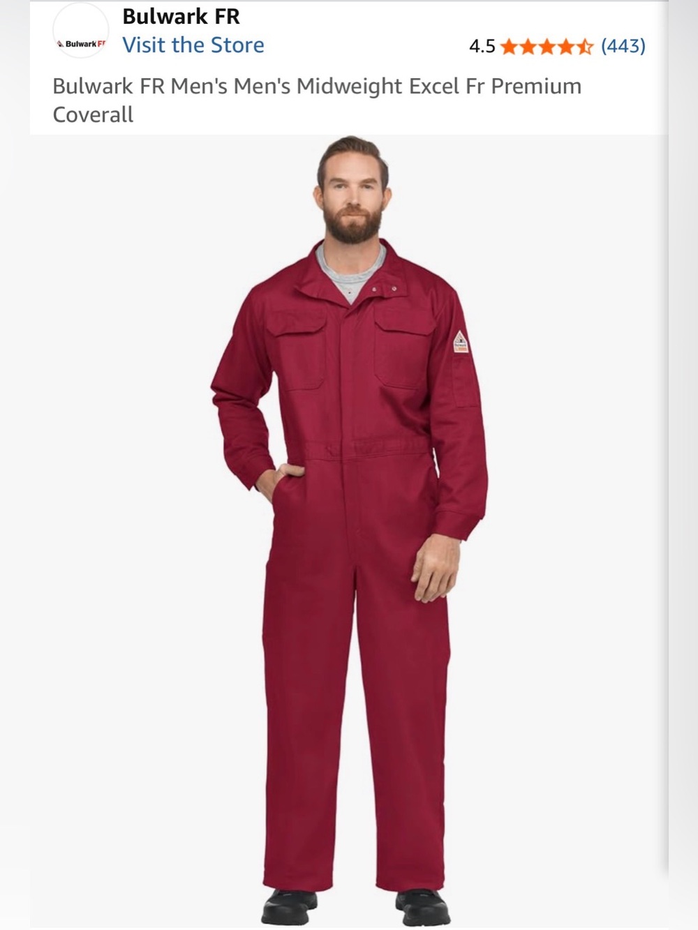 Bulwark FR Men's Dark Red Midweight FR Coverall